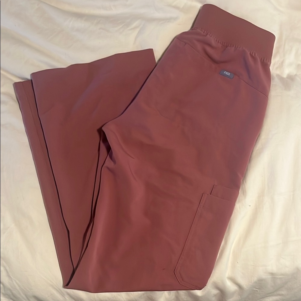 Figs dusty mauve high waisted wide leg scrub pants